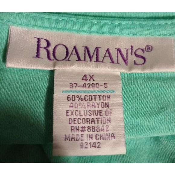 2 For 30 Roaman's Shirt Ladies 4x‎ Green Lace Detail Short Sleeve V-Neck - Picture 6 of 6